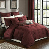 3 Pcs Luxury Box Pleated Duvet Set- Maroon